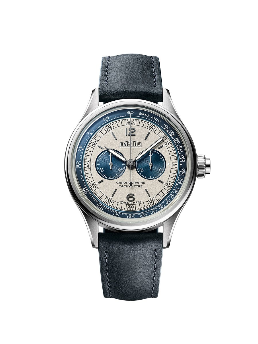 Angelus Chronographe Tachymètre, gray dial: Front