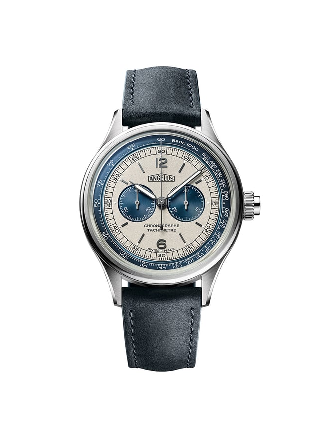Angelus Chronographe Tachymètre, gray dial: Front