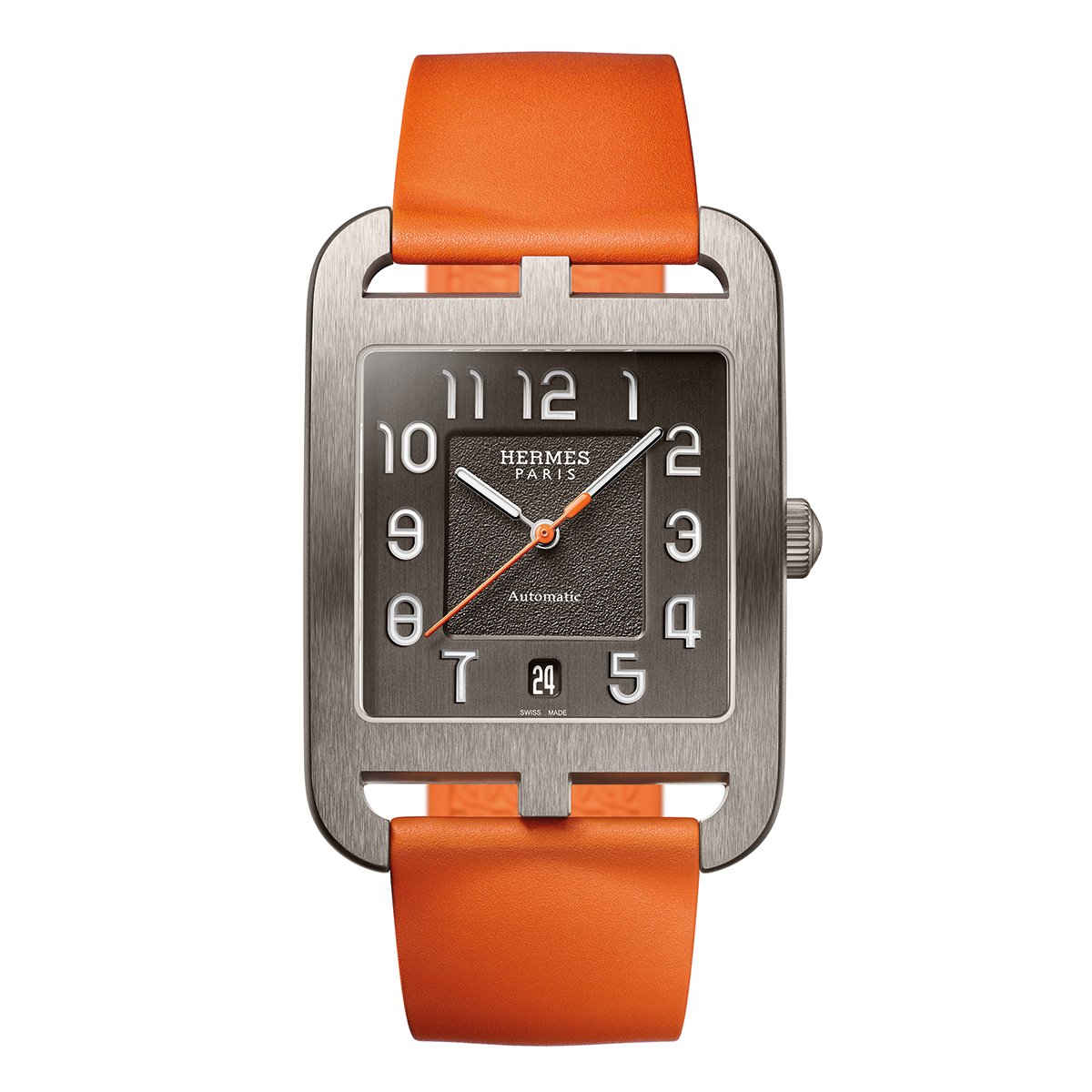 Hermès Cape Cod with titanium case, watch with orange strap