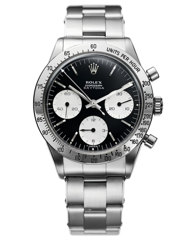 Vintage Rolex Cosmograph Daytona, stainless steel chronograph with black dial