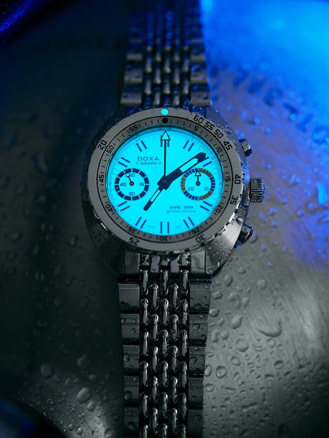 Doxa SUB T.Graph II ‘Great White’ Topper Edition: Dial at Night