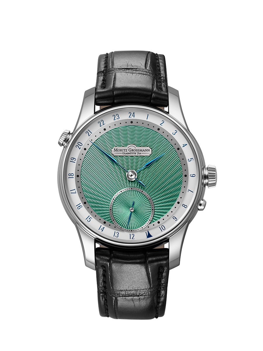 Moritz_Grossmann_GMT_Guilloche green model, watch from from