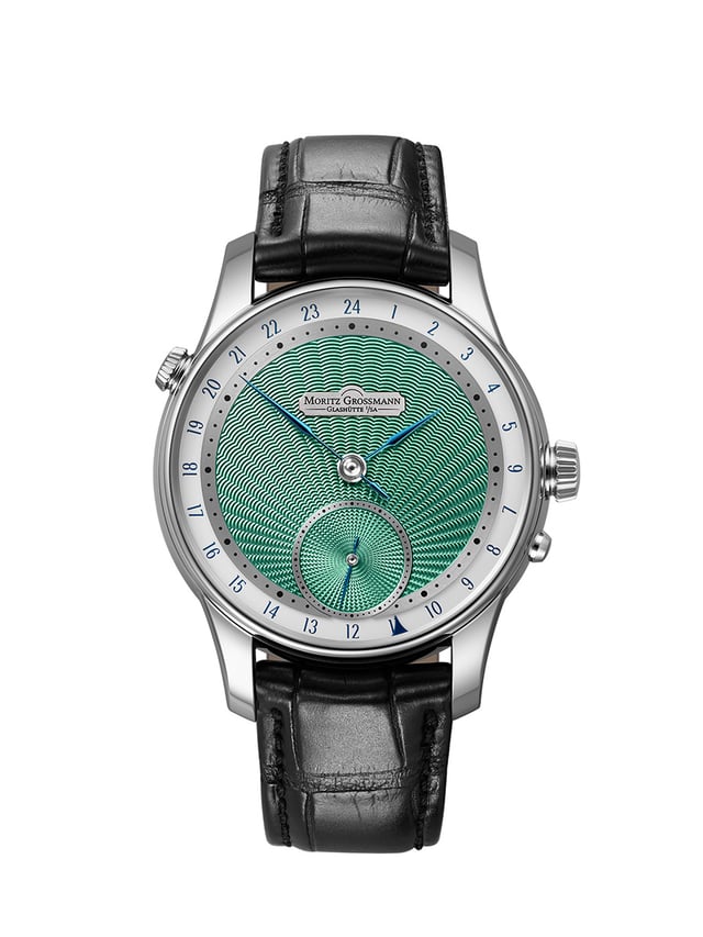 Moritz_Grossmann_GMT_Guilloche green model, watch from from