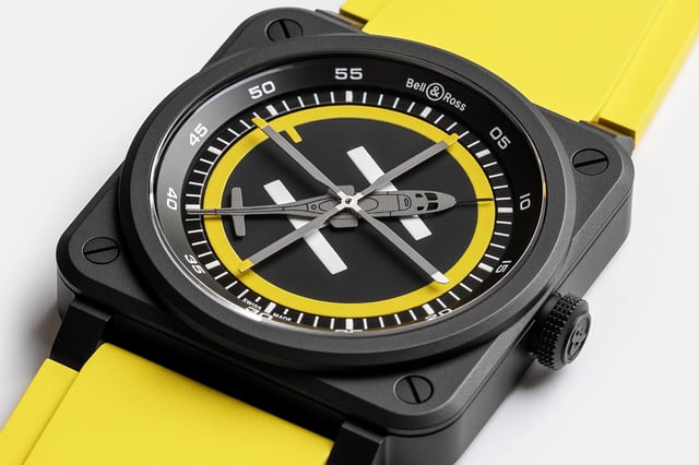 Bell & Ross BR-03 Helipad, closeup of watch dial