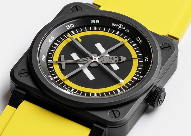 Bell & Ross BR-03 Helipad, closeup of watch dial
