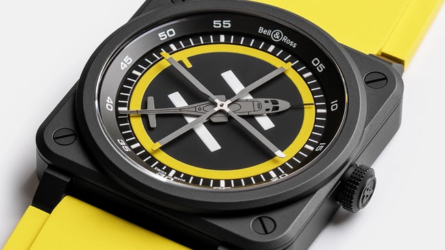 Bell & Ross BR-03 Helipad, closeup of watch dial