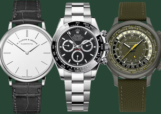 A. Lange & Söhne, Rolex, Chopard, dress watch, chronograph, and travel watch