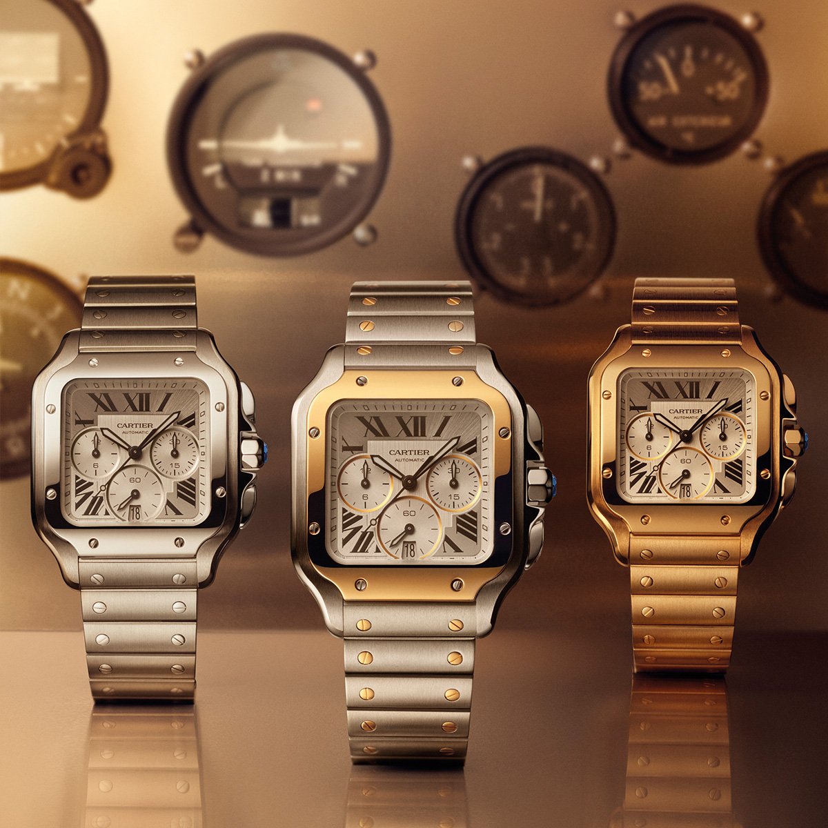 Santos de Cartier Chronograph, three watches