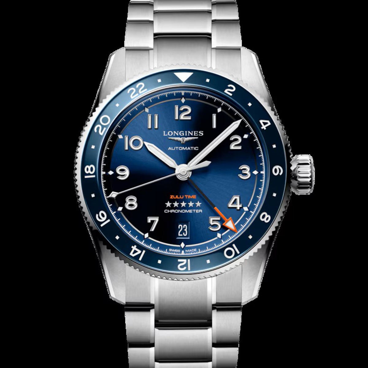 Longines: Spirit Zulu Time blue metal bracelet